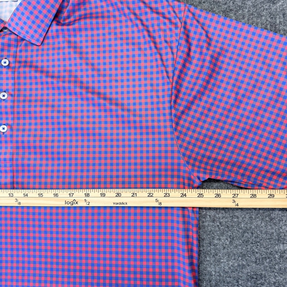 Collars & Co Mens 3XL Dress Collar Polo Shirt Blue Orange Gingham Check Golf Tee - Picture 6 of 9